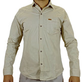 Camisa Drill Manga Larga Para Hombre - Beige