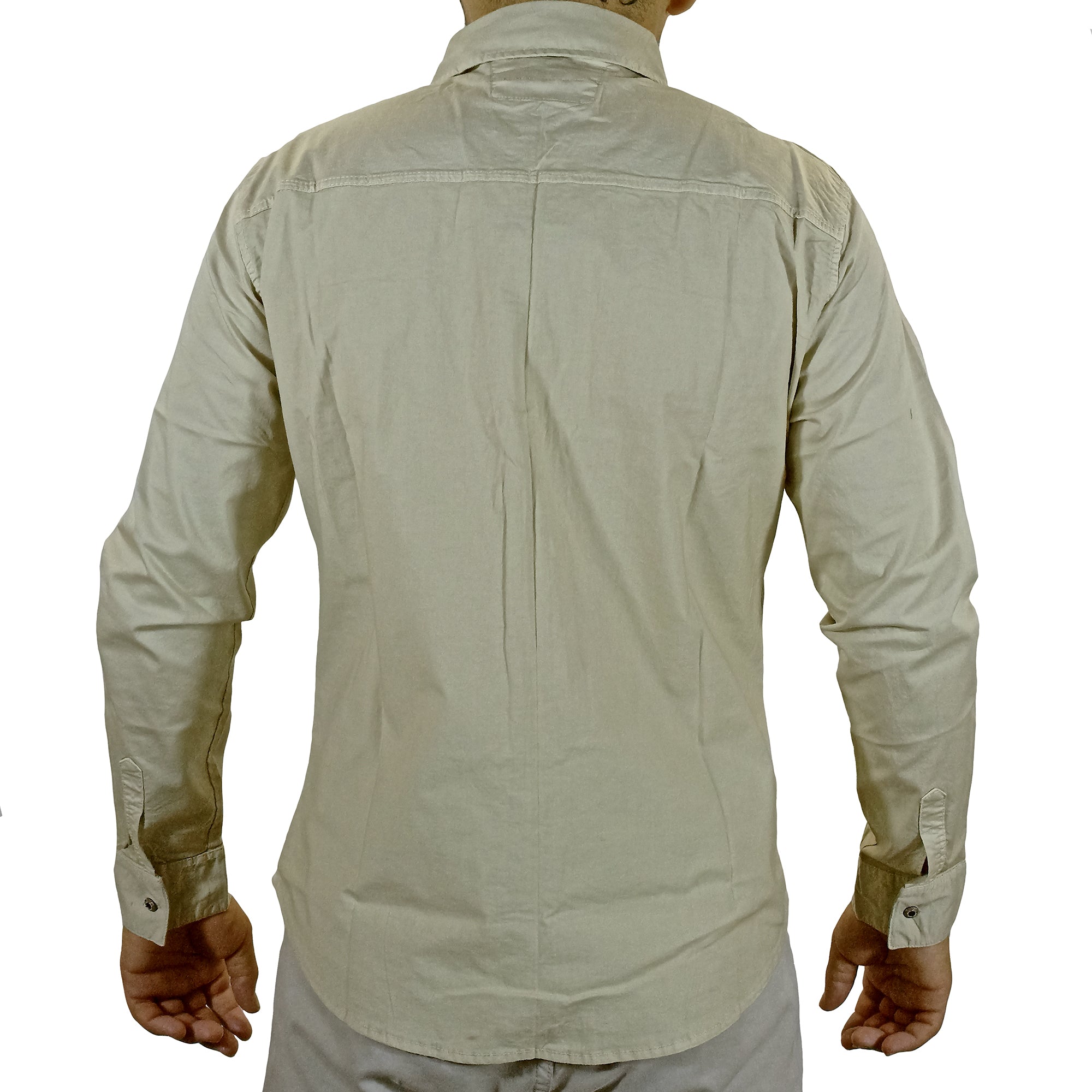 Camisa Drill Manga Larga Para Hombre - Beige