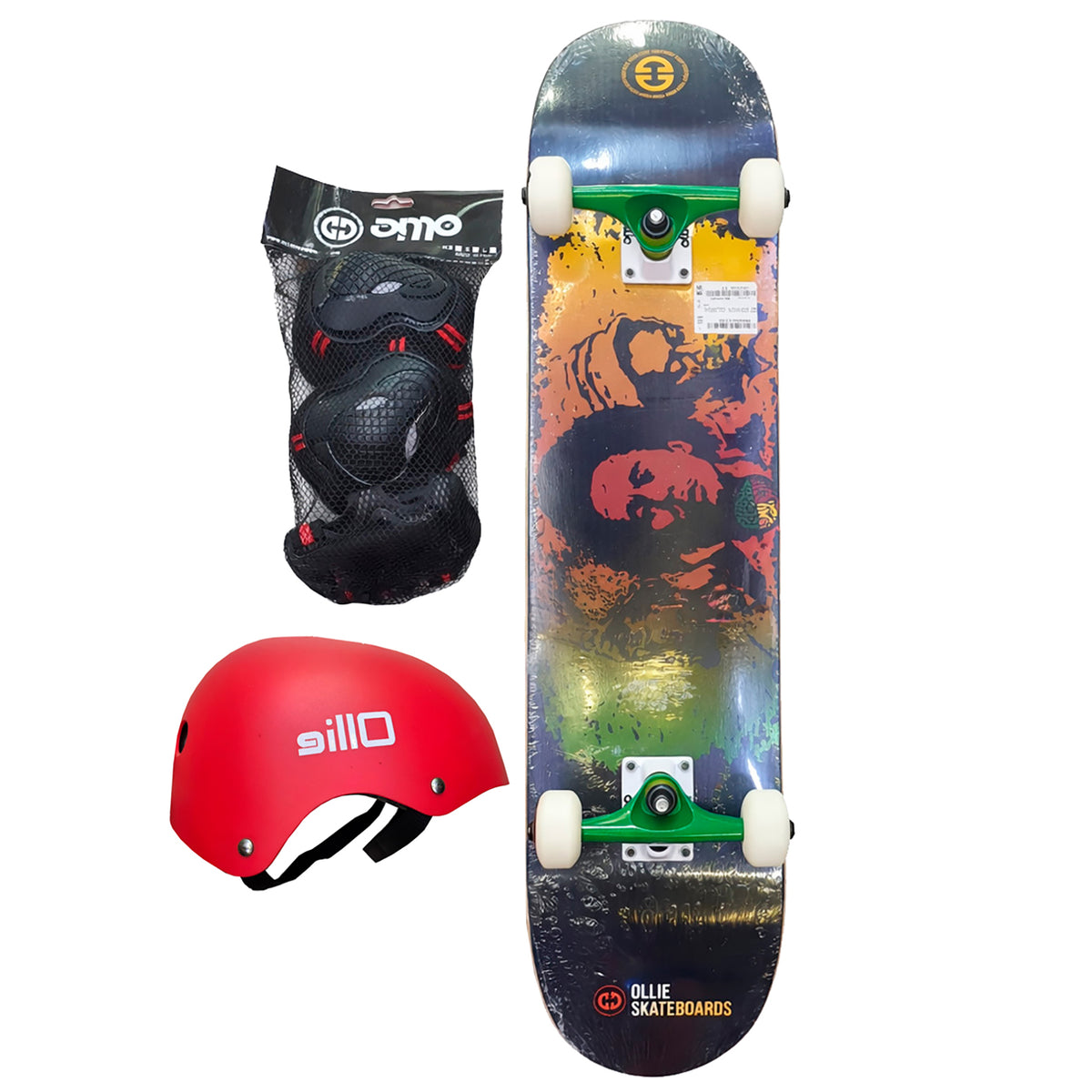 Pack Skateboard Prot Ollie Bob Rasta - Colors MG-7109-SET