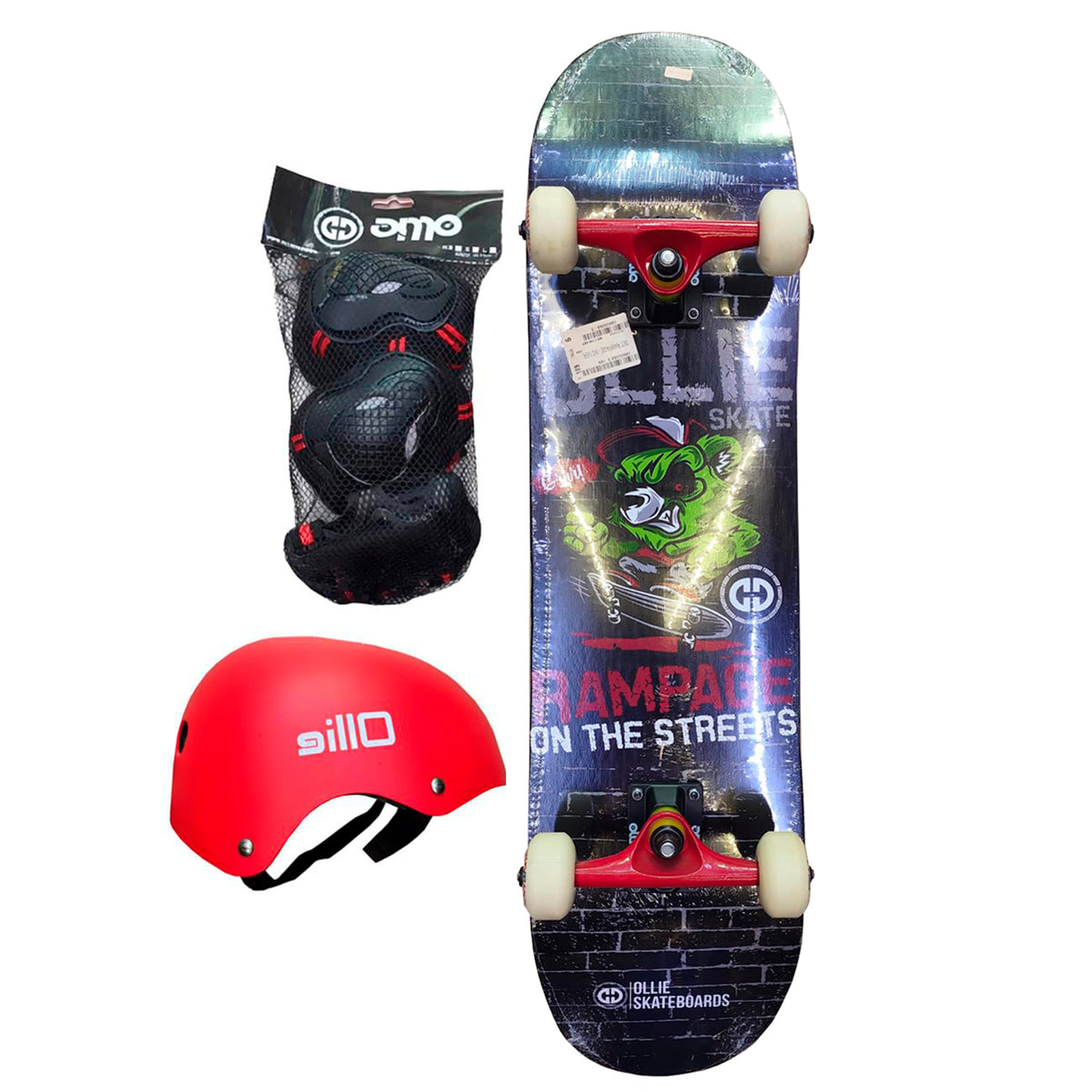 Pack Skateboard Prot Ollie Rampage - Negro/Verde MG-7109-SET