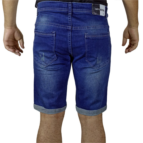 Bermuda Jean Moda Rasgado Para Hombre - Azul