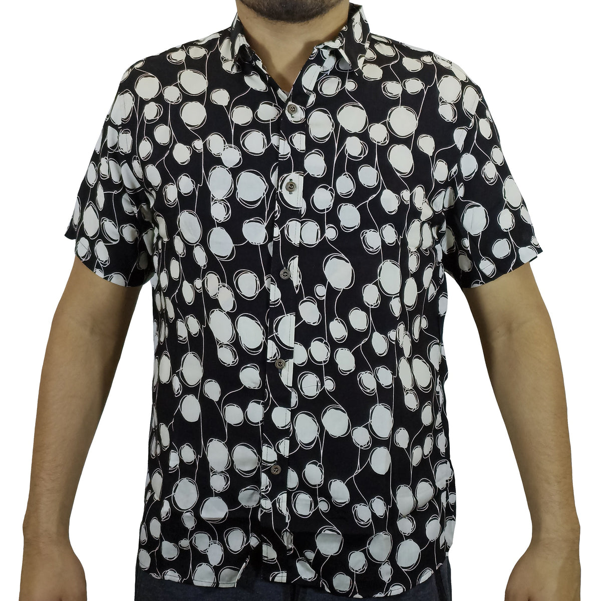Camisa Chalis Manga Corta Para Hombre - Negro