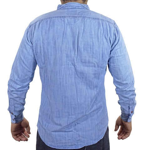 Camisa Jean Manga Larga Para Hombre - Celeste
